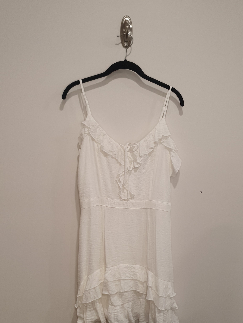 NWT Freda Marie White Ruffle Trim Spaghetti Strap Linen Women's Dress Size Large